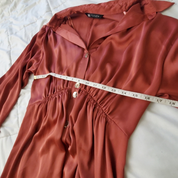 Zara Womens Satin Effect Midi Shirt Dress Marsala Size M - Picture 6 of 8